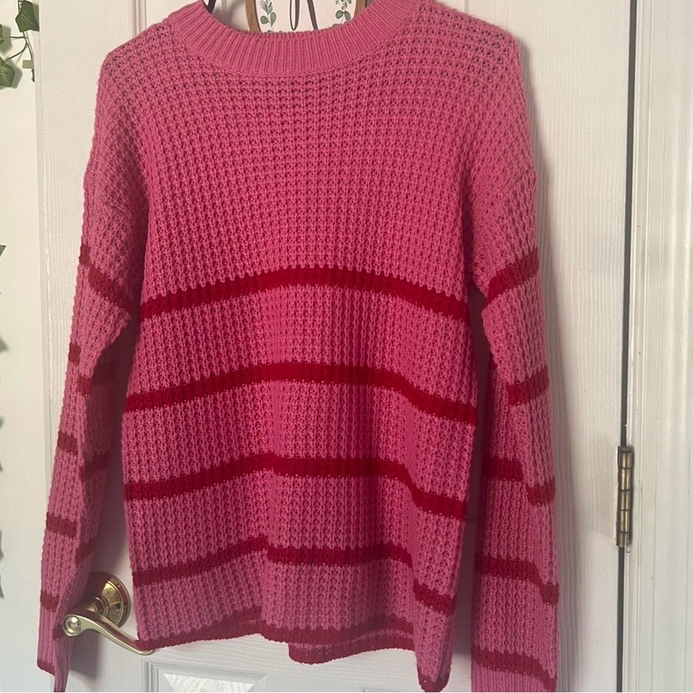 Pink and Red Striped Women's Sweater